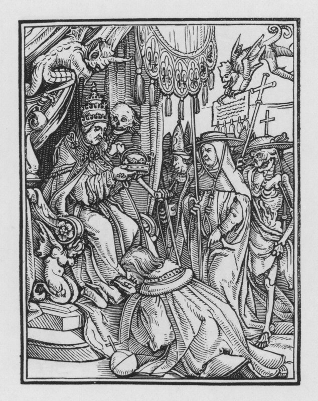 Holbeins Dodendans: De Paus door Hans after Holbein the Younger