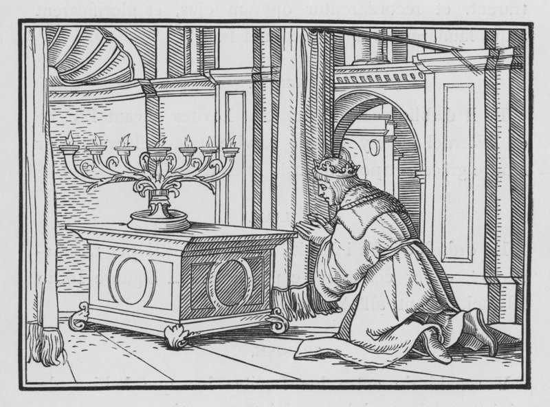 Het plechtige offer van Salomo in Gibeon, 2 Kronieken I, 6 door Hans after Holbein the Younger