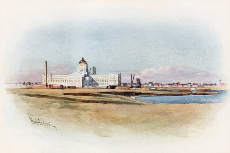 Regina, Saskatchewan, het nieuwe parlementsgebouw in aanbouw door Harold Copping