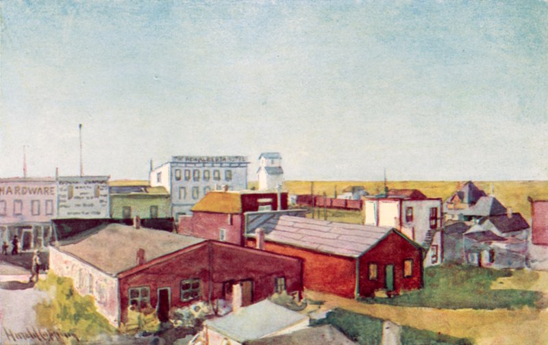 Hoe een prairie stad eruit ziet, een hoek van Lloydminster door Harold Copping