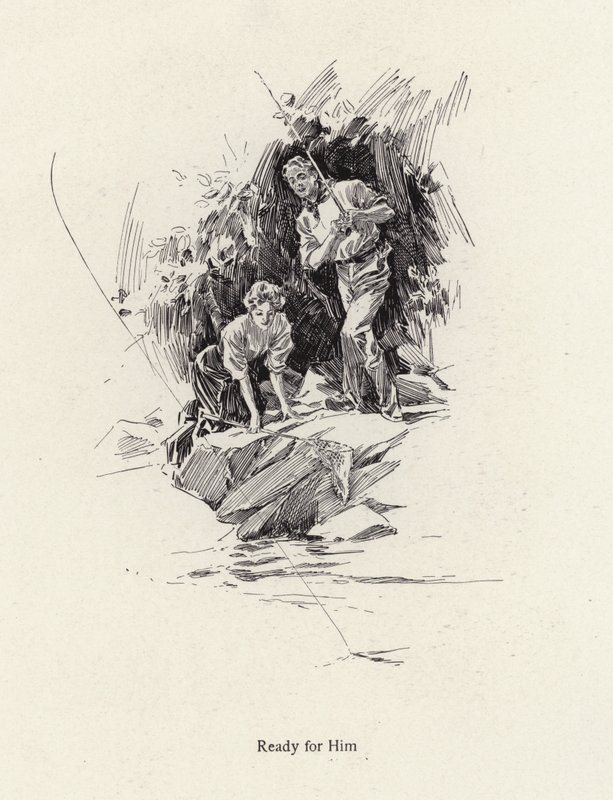 Man en vrouw vissen in een rivier of stroom (litho) door Harrison Fisher