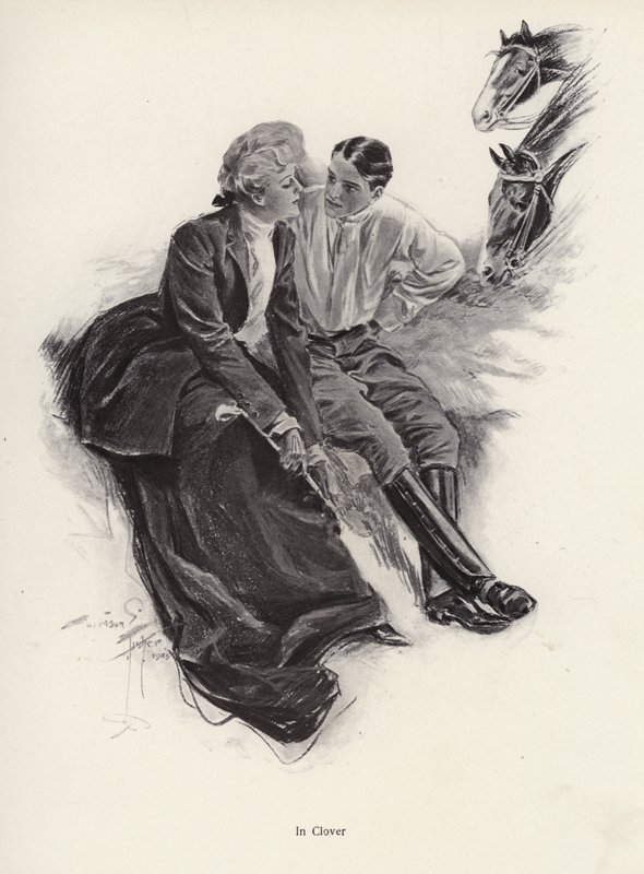 Romantisch stel neemt een pauze tijdens een paardrijtocht door Harrison Fisher