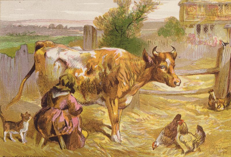Oude Nancy melkt de koe door Harrison William Weir