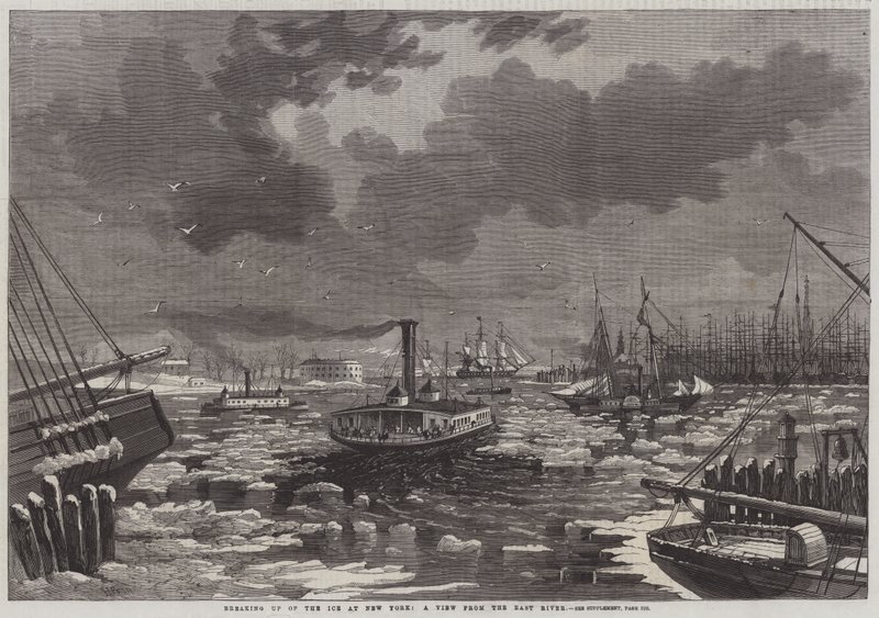 Het breken van het ijs in New York, een uitzicht vanaf de East River door Harry Fenn