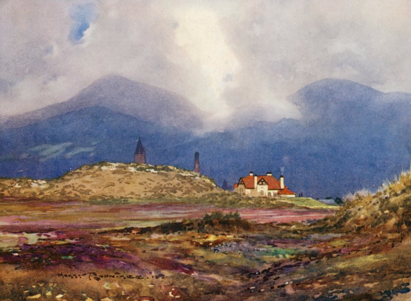 Golfbanen: Newcastle, de negende hole en het clubhuis door Harry (1878 1950) Rountree
