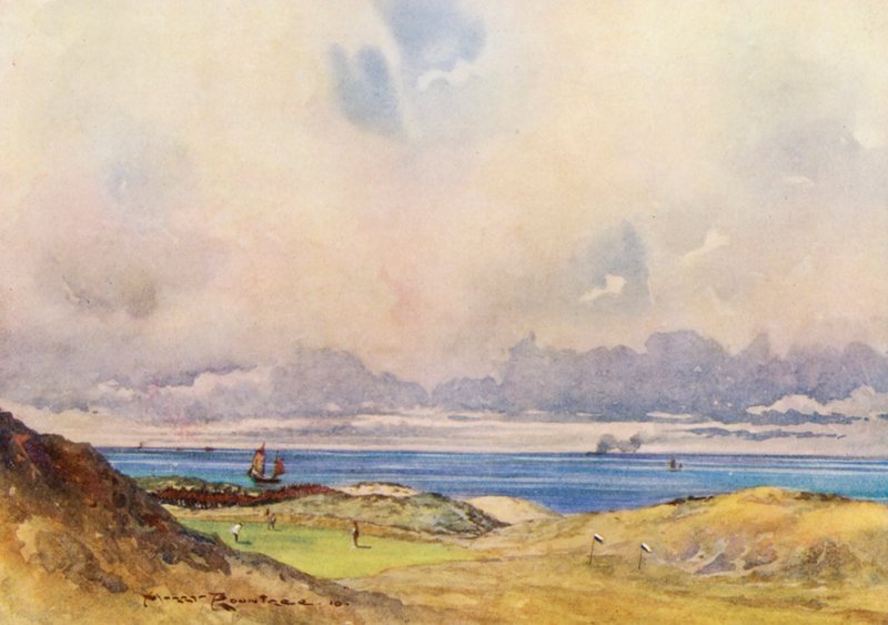 Golfbanen: Wallasey, de vijfde green door Harry (1878 1950) Rountree