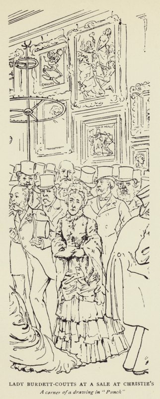Lady Burdett-Coutts bij een Verkoop bij Christies door Harry Furniss