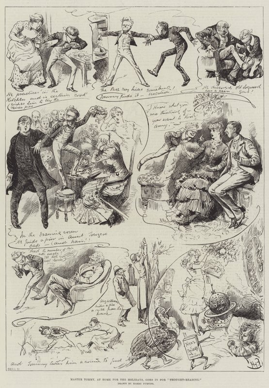Meester Tommy, thuis voor de vakantie, gaat gedachten lezen door Harry Furniss
