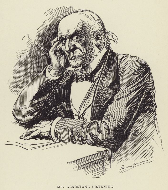 Mr Gladstone luistert door Harry Furniss