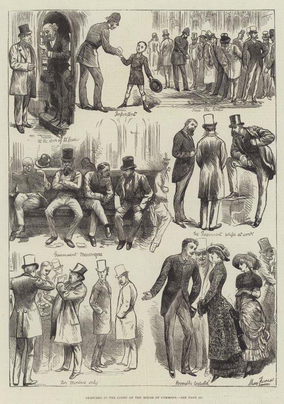 Schetsen in de lobby van het Lagerhuis door Harry Furniss