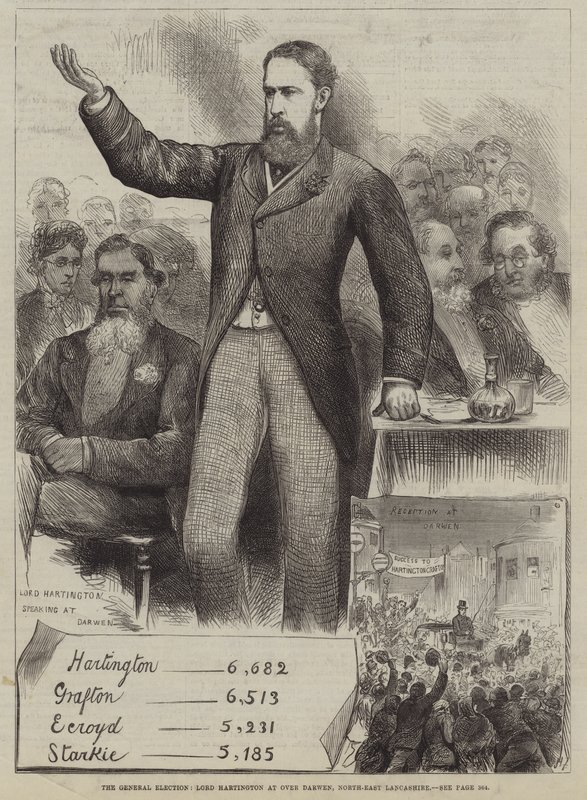 De algemene verkiezingen, Lord Hartington in Over Darwen, Noordoost-Lancashire door Harry Furniss