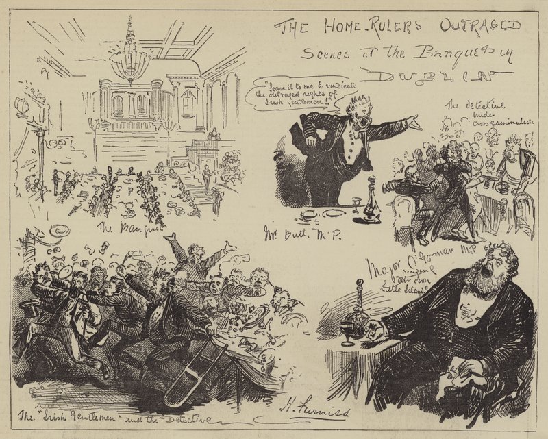 De Home-Rulers Verontwaardigd, Scènes bij het Banket in Dublin door Harry Furniss