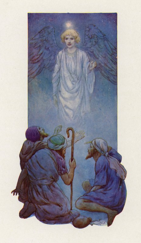 "Vrees niet," zei de engel (kleurenlitho) door Harry George Theaker