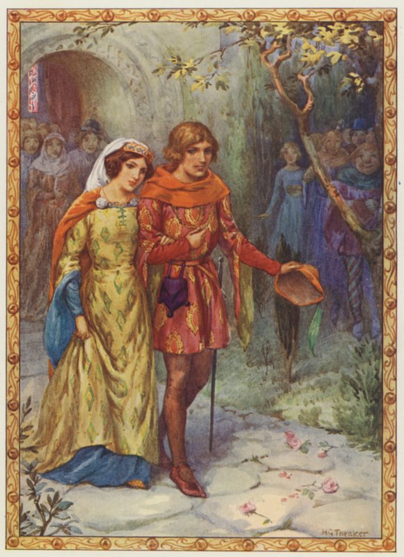 "Hij trouwde met een dame van hoge geboorte", Het verhaal van Gamelyn (kleurenlitho) door Harry George Theaker