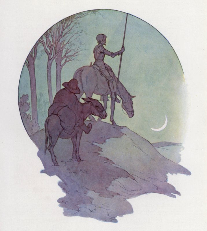 Illustratie voor Don Quichot (kleurenlitho) door Harry George Theaker