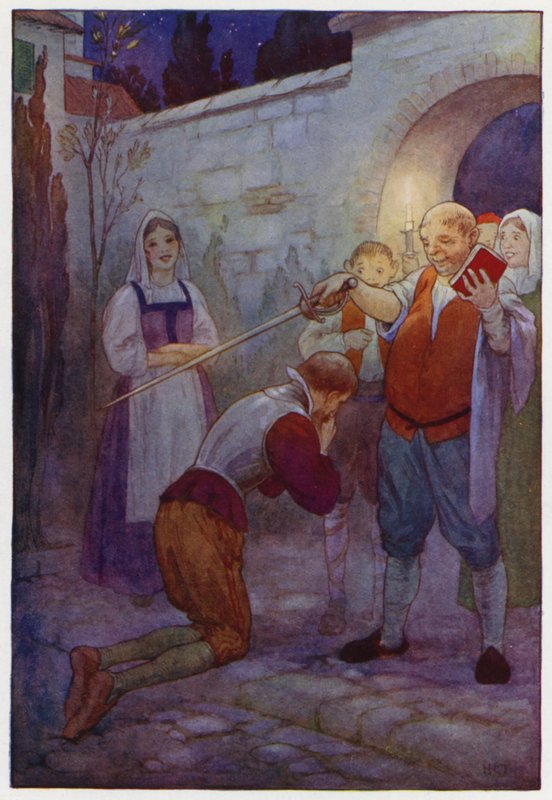Illustratie voor Don Quichot (kleurenlitho) door Harry George Theaker