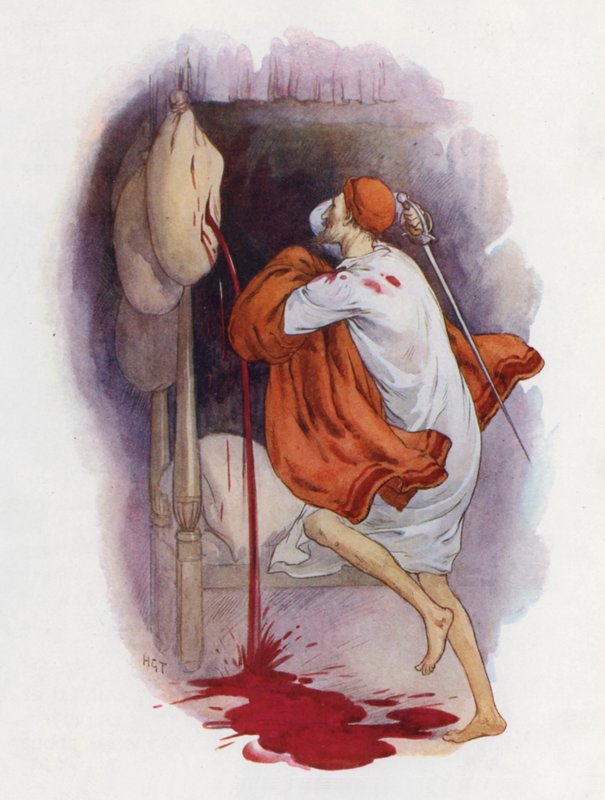 Illustratie voor Don Quichot (kleurenlitho) door Harry George Theaker