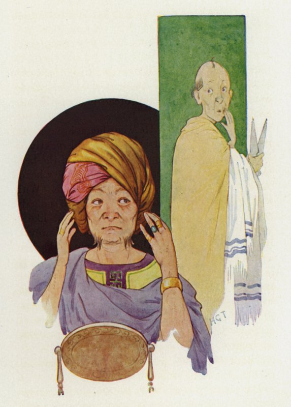 Midas kon het geheim niet bewaren voor zijn kapper (kleurenlitho) door Harry George Theaker