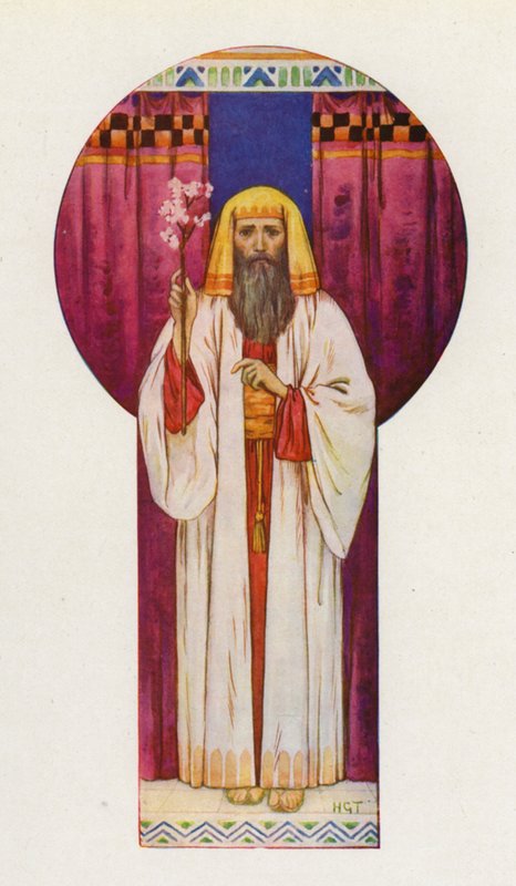 Mozes hield de toverstokken omhoog (kleurenlitho) door Harry George Theaker