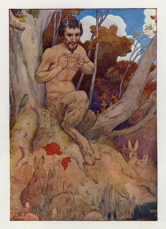 Pan (kleurenlitho) door Harry George Theaker