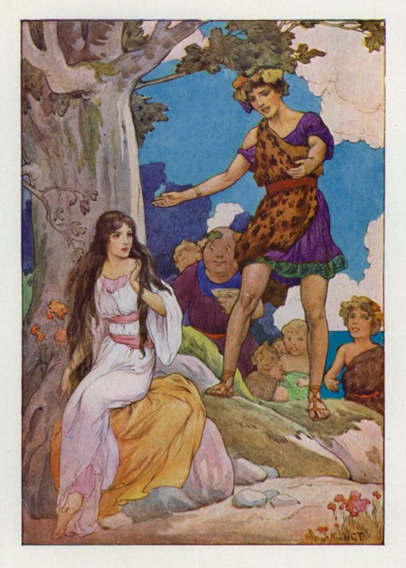 Arme, verloren huilende Ariadne (kleurenlitho) door Harry George Theaker