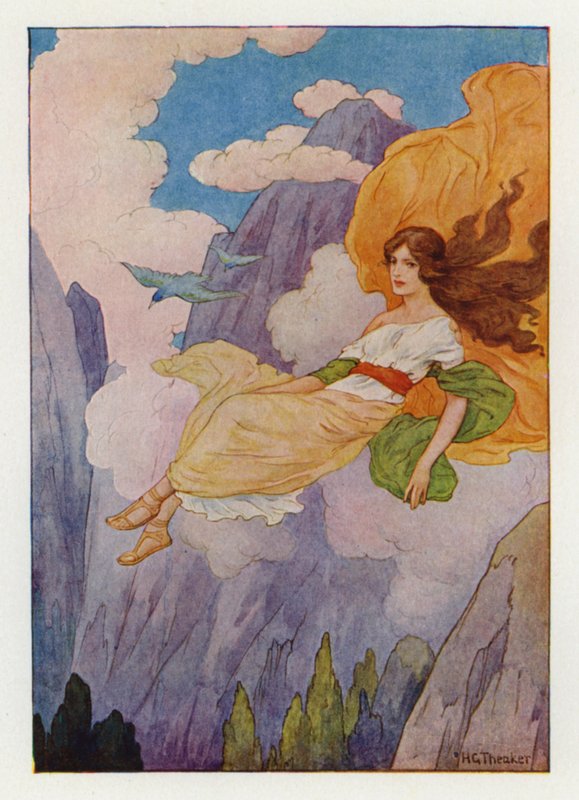 Psyche opgetild door een zoete, zachte bries (kleurenlitho) door Harry George Theaker