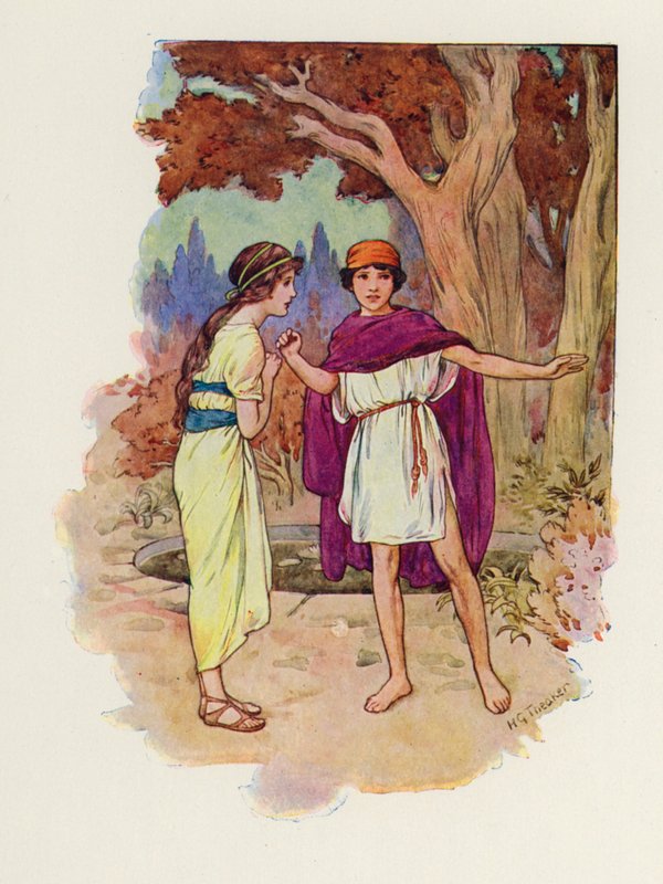 Ze zou antwoorden: "Ja, ik weet zeker dat Hij terugkomt" (kleurenlitho) door Harry George Theaker