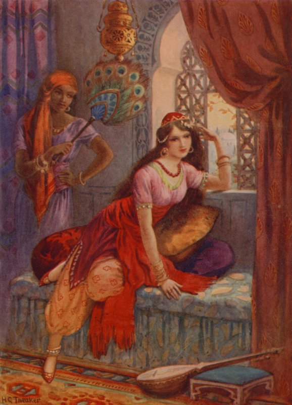 De bruid van Sindbad (kleurenlitho) door Harry George Theaker