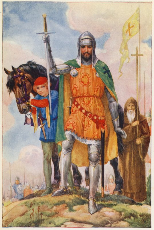 De grootmeester van Alcantara en de kluizenaar (kleurenlitho) door Harry George Theaker