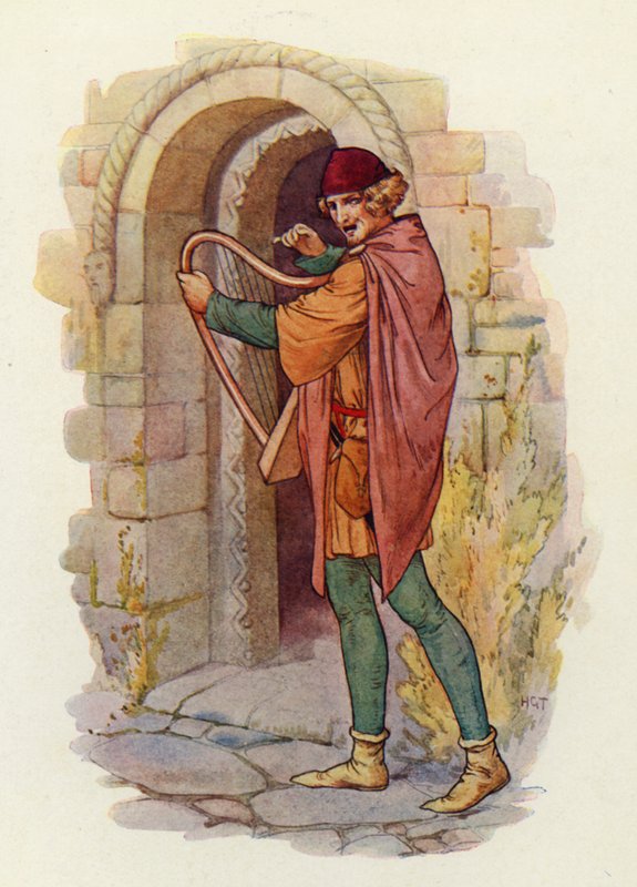 De roem van Robin Hood ging door alle graafschappen in het Midland; zelfs tot in Londen zelf, en de balladen over zijn daden begonnen te worden gezongen (kleurenlitho) door Harry George Theaker
