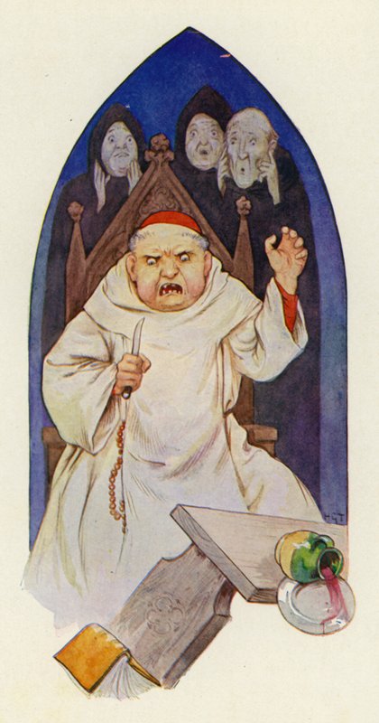 Ze zeggen dat Abt Hugo raasde van woede (kleurenlitho) door Harry George Theaker