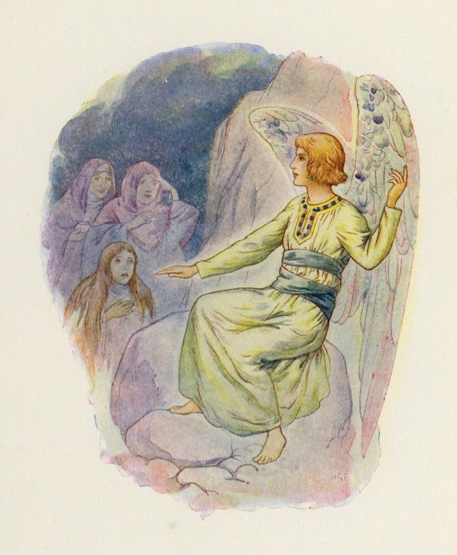 "Waarom zoekt gij de levenden onder de doden" (kleurenlitho) door Harry George Theaker
