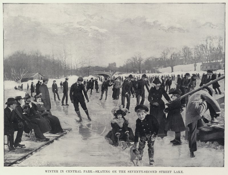 Winter in Central Park, schaatsen op het Seventy-Second Street Lake door Harry M. Pettit