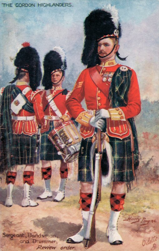The Gordon Highlanders, Sergeant, Bandsman, en Drummer, Review Order door Harry Payne