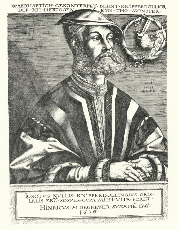 Bernhard Knipperdolling, Duitse wederdoper en een van de leiders van de Münsterse Opstand van 1534-1535 door Heinrich (after) Aldegrever