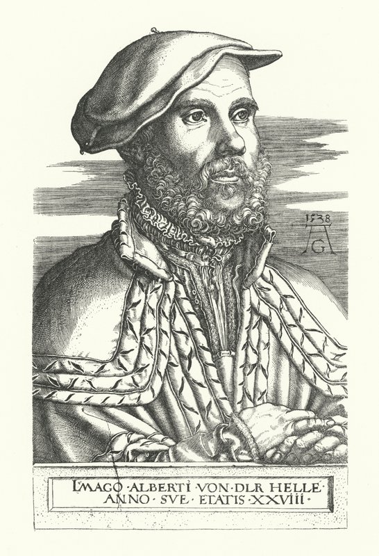 Portret van Albert van der Helle door Heinrich (after) Aldegrever