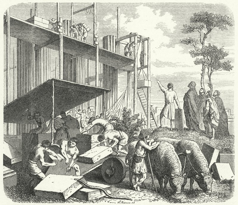Bouw van een tempel op de Aventijnse heuvel, Rome door Heinrich Leutemann