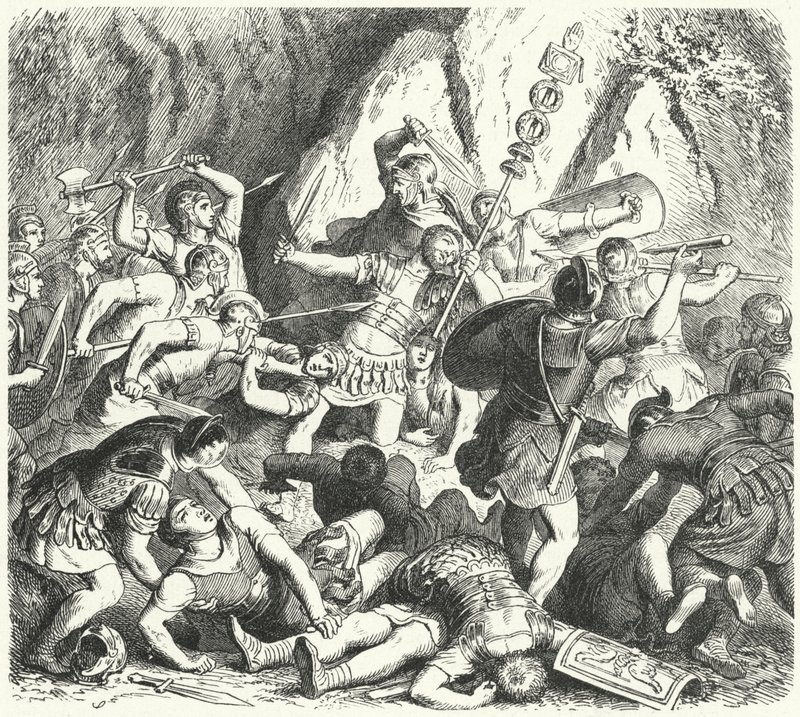 Ondergang van de Romeinse gens Fabia in de Slag bij de Cremera, 477 v.Chr. door Heinrich Leutemann