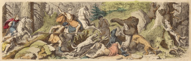 Berenjacht in het oude Griekenland (gekleurde gravure) door Heinrich Leutemann