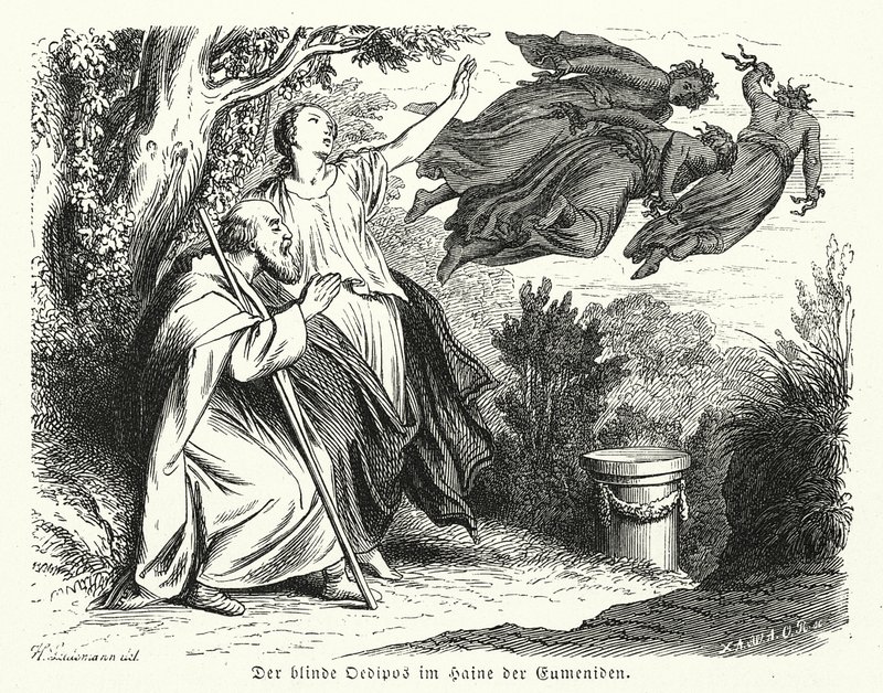 Oedipus en Antigone in het bos van de Eumeniden door Heinrich Leutemann
