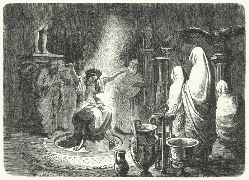 Pythia, Hogepriesteres van de Tempel van Apollo in Delphi (gravure) door Heinrich Leutemann