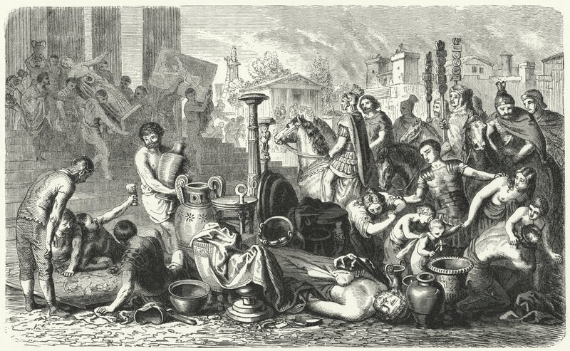 De Romeinen nemen de kunstschatten van Griekenland mee door Heinrich Leutemann