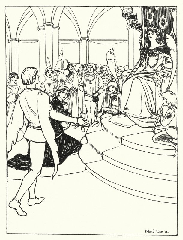 De Jongeling aan het Hof van de Feeënkoningin (gravure) door Helen S. Kuck
