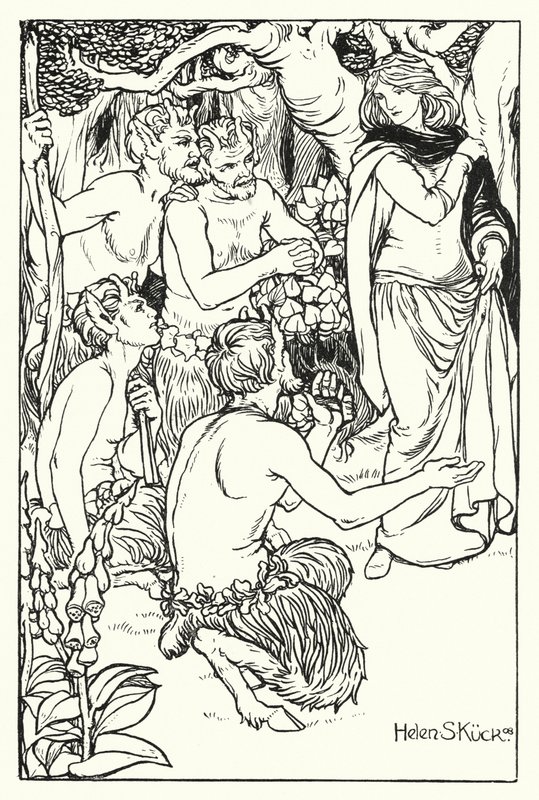 Una wordt gered door de Satyrs (gravure) door Helen S. Kuck