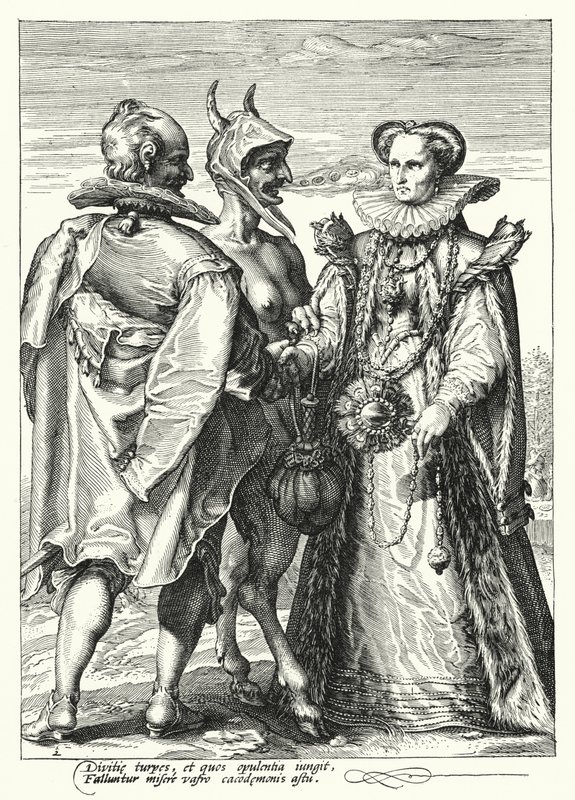 Huwelijk voor Rijkdom Geleid door Satan door Hendrik (after) Goltzius