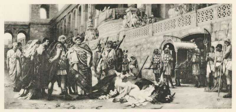 Een christelijke Dirce (litho) door Hendrik (after) Siemiradzki