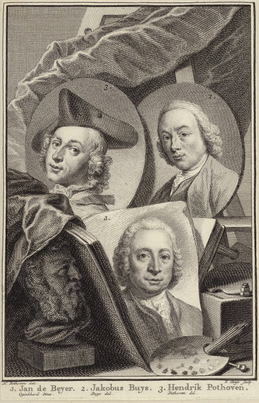 Portret van Jan de Beijer, Jacobus Buys en Hendrik Pothoven door Hendrik Pothoven