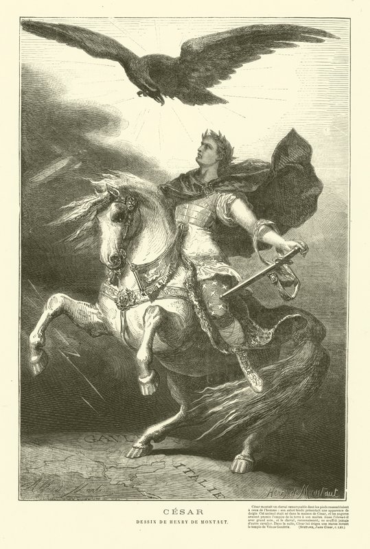 Julius Caesar te paard met een keizerlijke adelaar boven hem door Henri de (after) Montaut