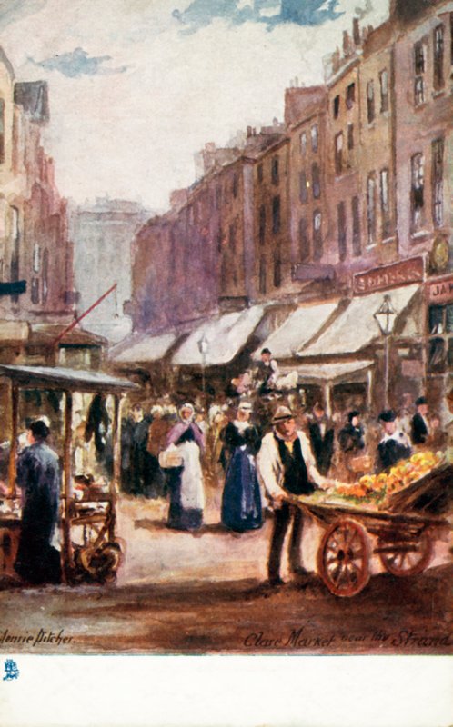 Oud Londen: Clare Markt, nabij de Strand door Henrie Pitcher