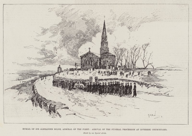 Begrafenis van Sir Alexander Milne, Admiraal van de Vloot, Aankomst van de Begrafenisstoet op Inveresk Kerkhof door Henry Charles Seppings Wright